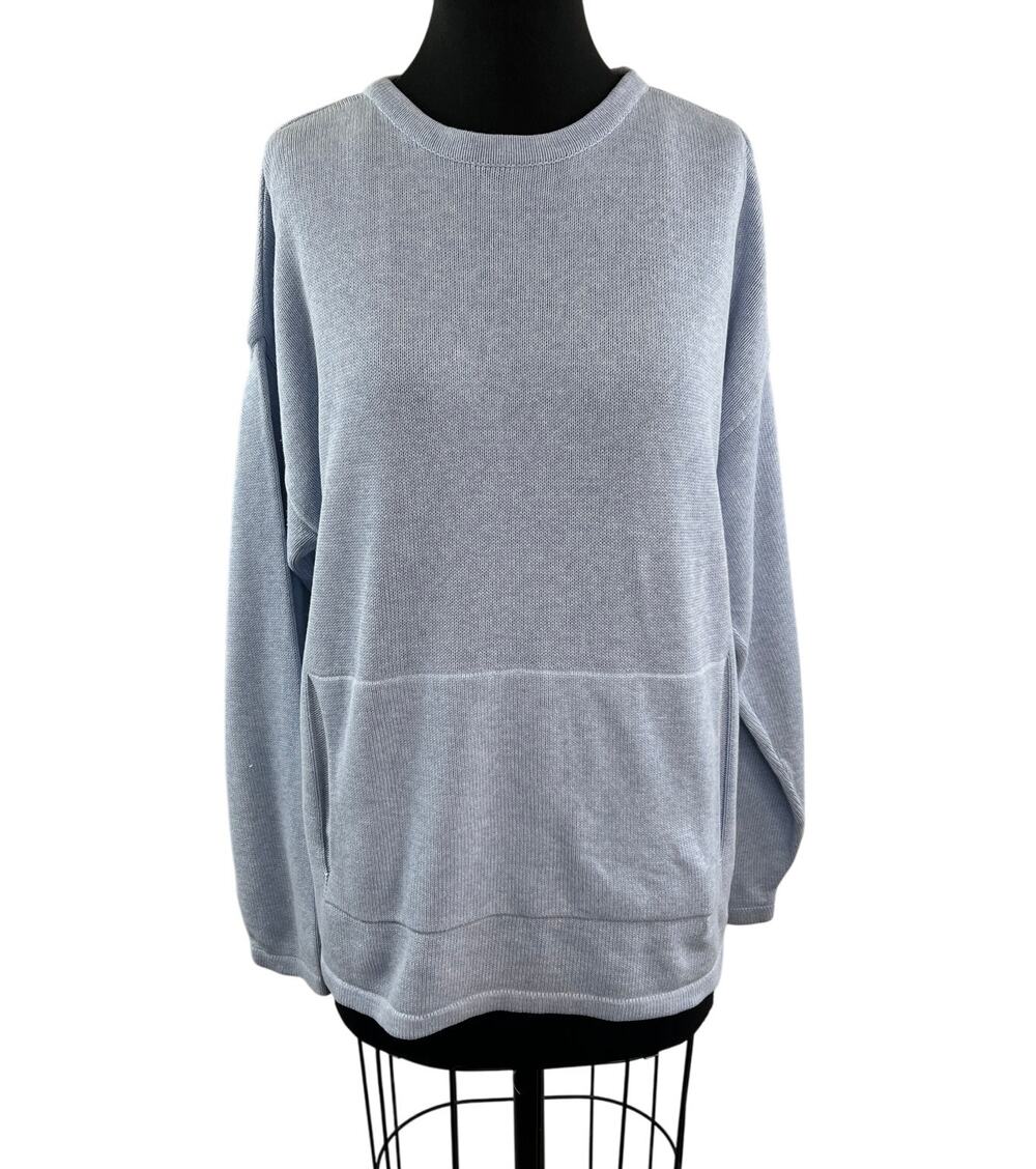 COUSIN JOHNNY Light Blue Knit Sweater Cotton Long Sleeve Pullover Size L Large